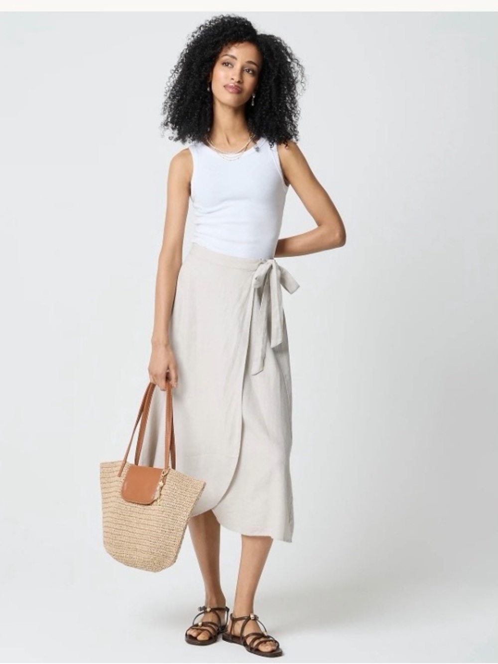 J. Crew Factory Beige Wrap Midi Skirt